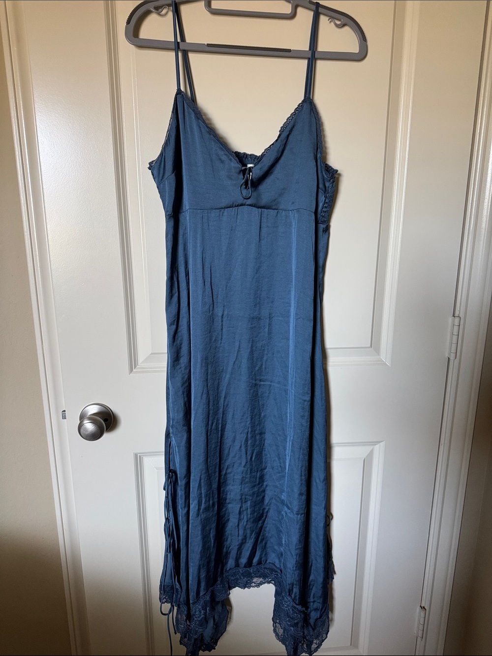 American Eagle Outfitters Blue Slip Dress with Lace Trim